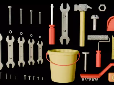 lowpoly Industrial Tools pack 36 items Low-poly 3D model