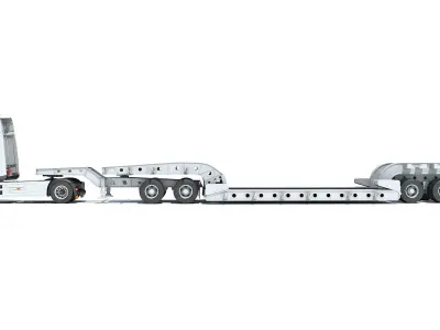 Truck with Lowboy Trailer 3D model shop