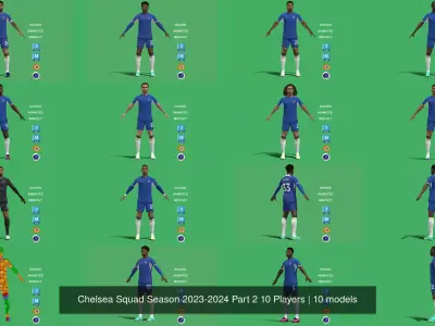 Chelsea Squad Season 2023-2024 Part 2 10 Players 3D Model Pack
