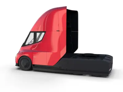 Tesla Truck with Chassis and Interior Red 3D model