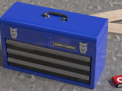 Craftsman Metal Tool Chest Organizer with 3 Storage Drawers Blue 3D model