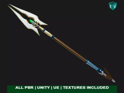  Fantasy Trident 07 All PBR Unity UE Textures Included Low-poly 3D model