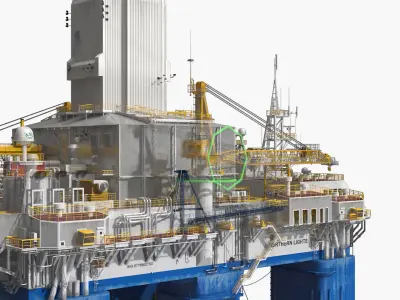 Semi-Submersible Offshore Oil Rig Platform Rigged  purchase 3D model