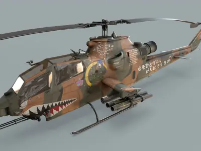Bell AH-1S Cobra JGSDF Aoi Kisarazu Basic Animation Low-poly 3D model