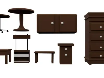Old Vintage Furniture Pack 01 Low-poly 3D model