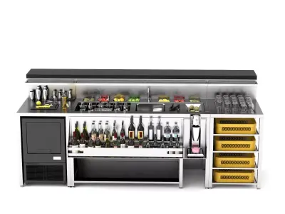 Professional Commercial Bar Workstation Stainless Steel PBR 3D model
