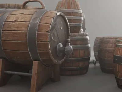 Barrel Pack Low poly High Quality PBR Low-poly 3D model