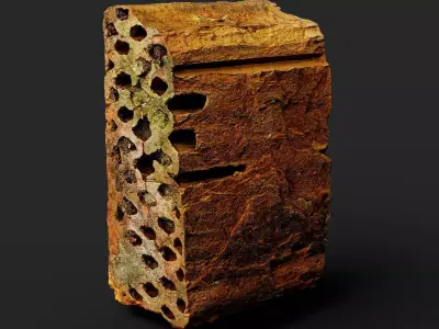 brick debris old ruins detail part PBR photogrammetry Low-poly 3D model