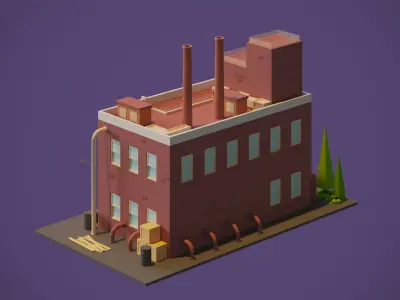 Industrial Building Low-poly 3D model get