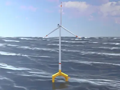 Wind turbine with tripile offshore foundation E-175 DR-172 m Low-poly 3D model