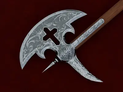 Low Poly Medieval Battle Axe with stump 3D Model PBR 3D model Low-poly 3D model