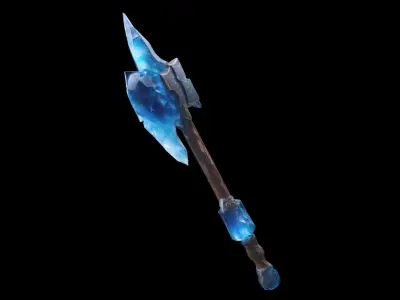 Crystal Axe With A Rough Stone Holding A Huge Magical Blue Orb 3D model