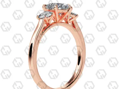 Ring 117 Pear Shape Cathedral shank 3 stone ring with round 3D print model