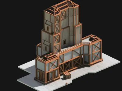 Medieval Low Poly Building  Castle Wooden Village Stone House 46 Low-poly 3D model
