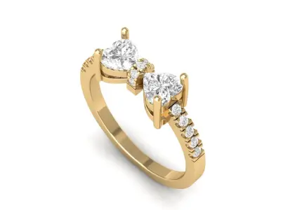 2 Stone Heart Ring  3D print model