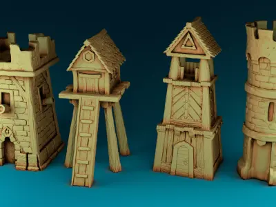 Stylized Middle Ages Towers 3D print model