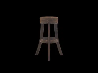 Wooden Stool Low-poly 3D model