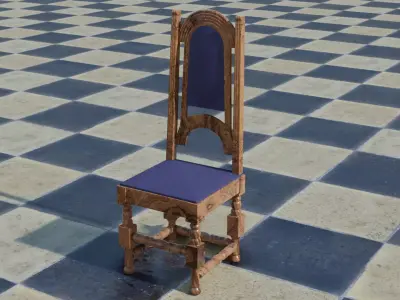 Stiff Back Cuscioned Wooden Chair Free low-poly 3D model