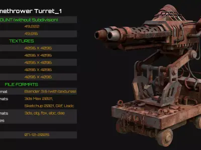 Flamethrower Turret-1-Rusty-Grey 3D model