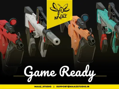 4 cyberpunk gun - game ready assets Low-poly 3D model
