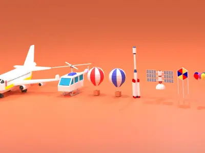 Cartoon Flying Vehicles and Props Pack Low-poly 3D model