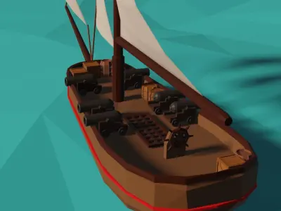 Pirate Ship Low-poly 3D model 7
