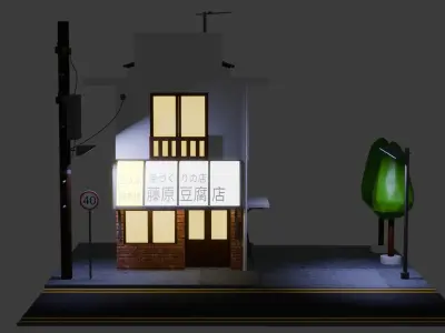 Low Poly Japanese Commercial Apartment 3D model