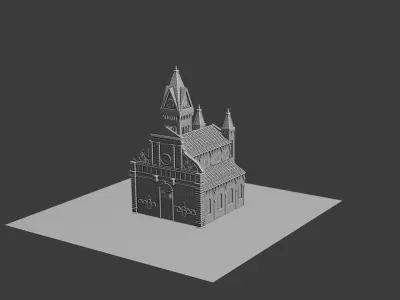Medieval village-temple building 3D model