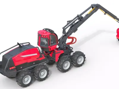 Forestry Wheeled Harvester Low-poly 3D model