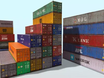 48 shipping containers Set Low-poly 3D model
