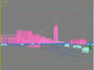 Architecture city with trees and pond 3D model