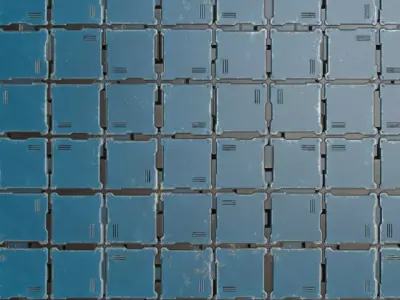 Blue Sci-Fi Square Modular Metal Plate PBR Seamless Texture