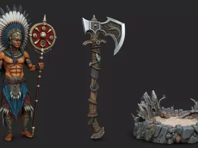 Native american warrior on stand high poly resolution 3D model