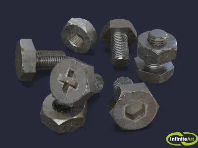 Bolts and Nuts Low-poly 3D model