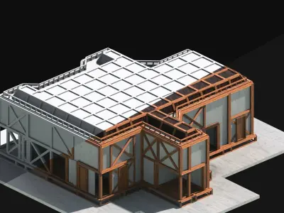 Medieval Low Poly Building  Castle Wooden Village Stone House 35 Low-poly 3D model