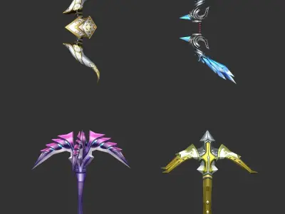 40 Fantasy Bow Collection Low-poly 3D model