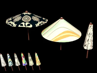 Parasol Umbrella Pack Rigged Animated Low Poly PBR Low-poly 3D model