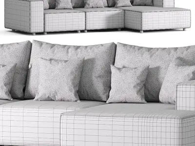 Left Hand 3 Seater Modular Linen Corner Sofa Beige APRICA 3D model