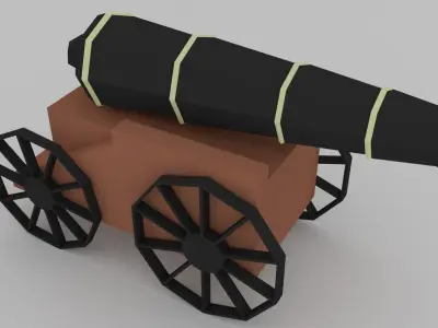 Cannon on wheels Low-poly 3D model