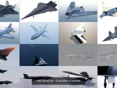 UAV drone set - 5 aircrafts 3D Model Collection