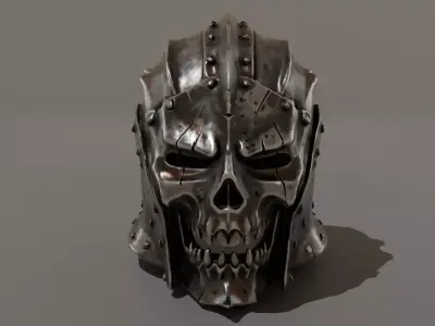 Skull Metal Helmet Low Poly Dark Fantasy Game Ready Low-poly 3D model
