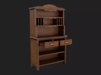 Rustic Wooden Hutch Cabinet Low-poly 3D model