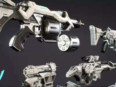 Science Fiction Weapons Collection with animations Low-poly 3D model