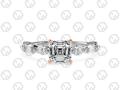 Ring 81 Asscher Shape marquise on shanks with Gems 3D print model