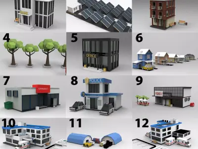 17 low poly City  Pack Low Poly Assets Low poly 3D Model Low-poly 3D model