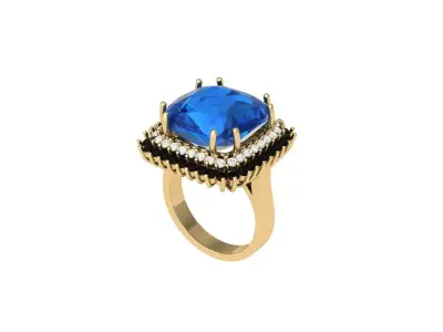 Cushion Solitaire Art deco Ring 3D print model 9