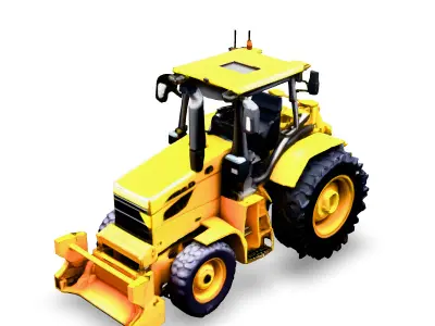 Realistic Yellow Tractor 3D Model Low-poly 3D model