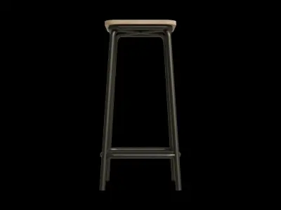 Industrial Simple Black Metal Bright Wood Bar Stool 3D model