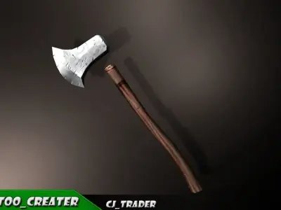 Lowpoly Axe Fantasy Game Weapon 3D Model Low-poly 3D model