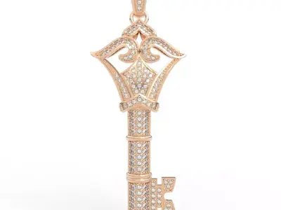 Ultimate Gothic Crown Diamond Key Pendant Necklace Iced Out 3D print model